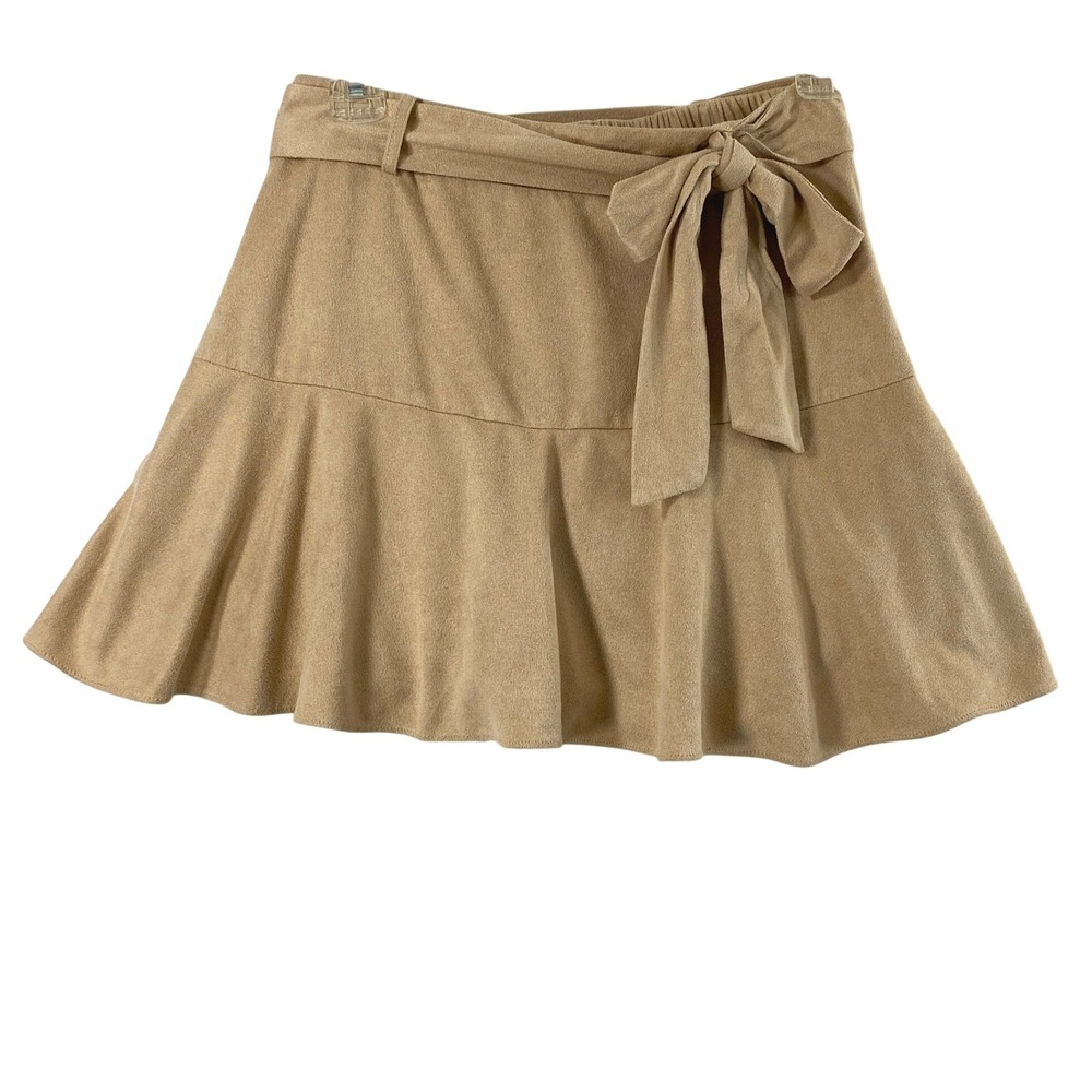 &Merci Skort Womens Small Tan Faux Suede Tie Belt Mini Flare Skirt Boho‎